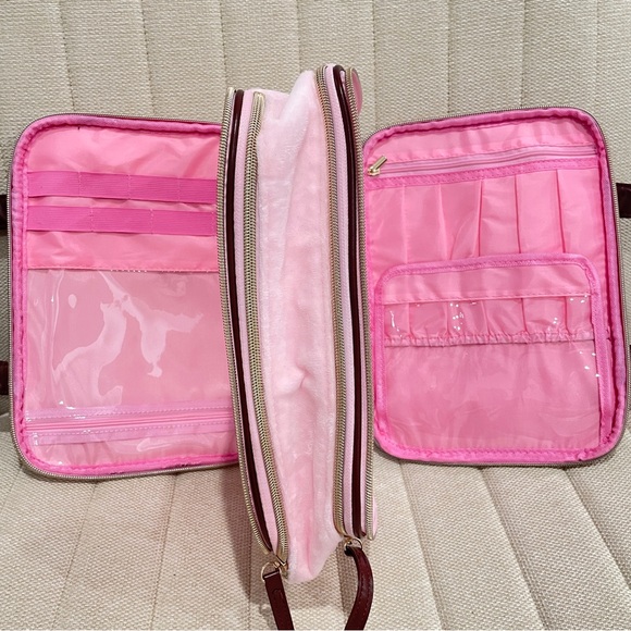 NEW Juicy Couture Pink Velour Makeup Bag Briefcase Multi Compartment Zip Around - Picture 7 of 9